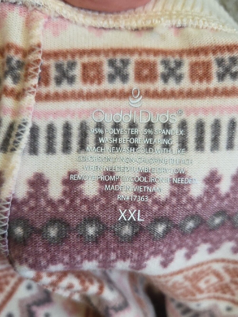 Cuddl Duds NWT Cream Fair Isle Crewneck PJ Set with Pink & Brown Accents XXL - Picture 9 of 15